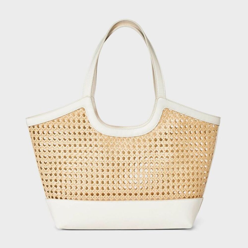 a new day Cream and Natural Woven Tote Travel Bag